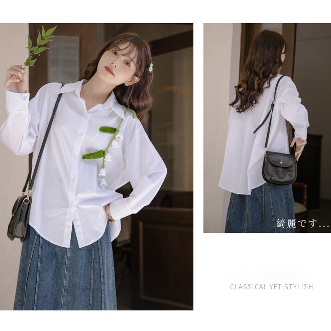 [LAWO Series]★China style shirt★ Tops, long sleeve shirt, improves temperament, commuting, date, Suzuran, Suzuran