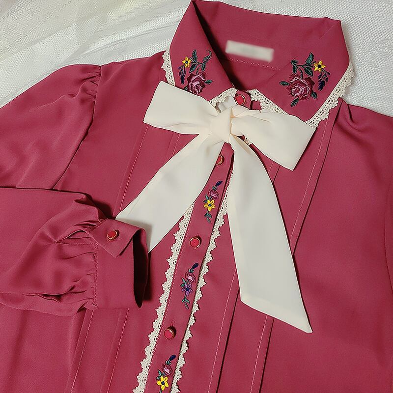 [Sunday Series]★Shirt★ 2color Tops with Ribbon Embroidery Commuting Date Office Ladies Fashion