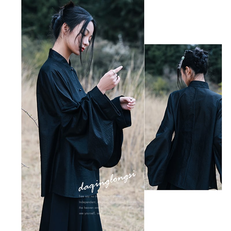 [Daiseiryusu Series] ★China style shirt★ Tops Chinese clothes, black, retro design, original