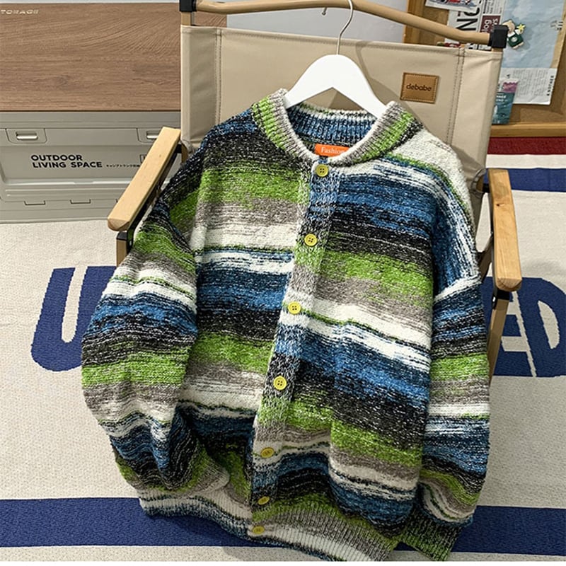 [SENSU Series]★Cardigan★ 3color sweater outerwear unisex men's oil painting style vertical stripes striped pattern