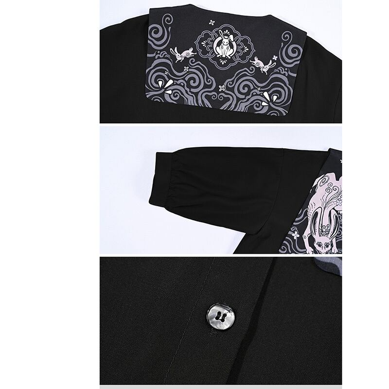 [Old Monster --- Rabbit Series] ★China style shirt★ 2color tops 3/4 sleeve tops black purple