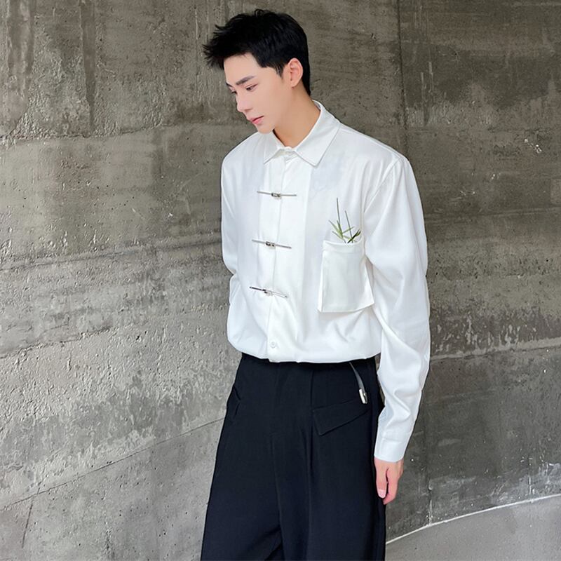 [Illustrated Series] ★Chinese style shirt★ Bamboo Bamboo pattern tops Long sleeve shirt Unisex Men's Chinese clothing Chinese clothing White White