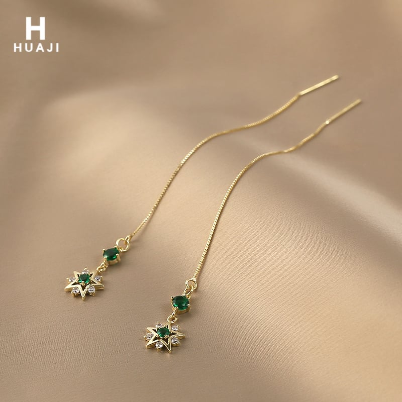 [HUAJI Series] ★Earrings★ Pair Earrings Women's Accessories Green Long Length Accessories Party