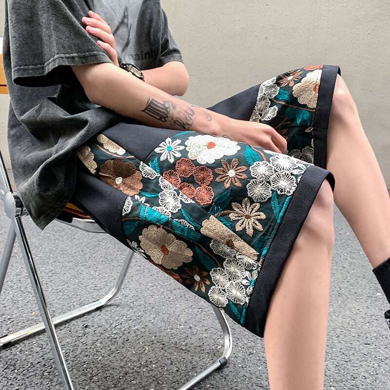 [V37 Series]★Shorts★ 2color Shorts Summer Clothes Embroidery Floral Pattern Unisex Large Size Casual