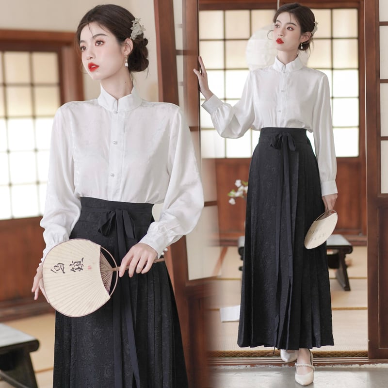 [Az Suna series] ★China style shirt★ Tops Stand neck Improves temperament White White Easy to match