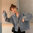 Load image into Gallery viewer, [Mikiko Series]★Denim Jacket★ Outer Jeans Short Length Fashion Easy to Match Blue Blue
