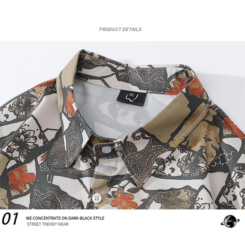 [Fleeing Earth Series] ★Floral Pattern Shirt★ Long Sleeve Shirt Tops Unisex Men's ML XL 2XL Casual Retro