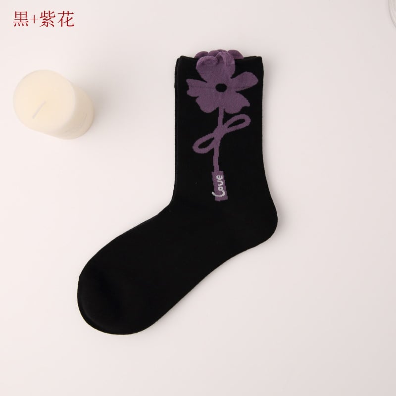 [TIDEPLAY series]★Socks★ 5color 2 pairs Flower Rabbit White Black Green Cute Easy to match White Black Green