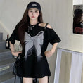 Load image into Gallery viewer, [MANBAO series] ★T-shirt★ Tops, short sleeve T-shirt, off-the-shoulder summer clothes, butterfly, cute, black, black, sexy
