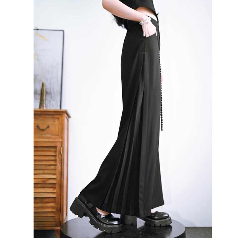 [Ancient monster---Long wind series]★China style pants★Bottoms Gaucho pants with belt Black Black