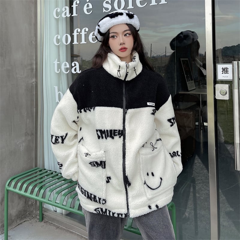 [Style Series] ★Outer★ 2color Jacket Unisex Men's Black White Black White Thick Warm