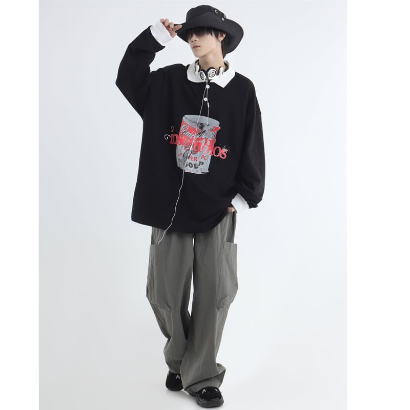 【Istudios シリーズ】★トップス★ 2color POLOネック ブラック ホワイト 黒 白 長袖トップス 春服 S M L XL