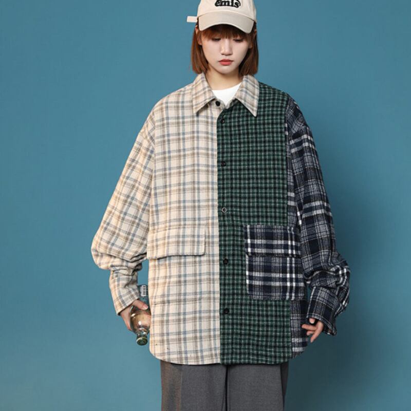 [CHAOMEICHEN series]★Jacket★ 3color outerwear stadium jacket unisex men's plaid color scheme