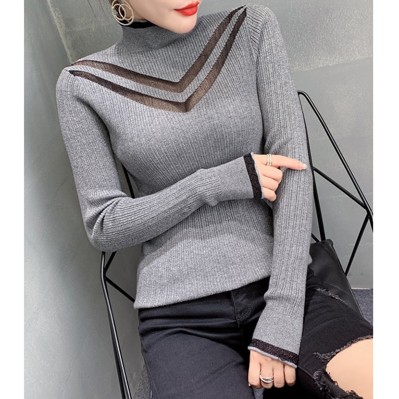 [YINUO series]★Knit tops★ 4color tops sweater turtleneck sexy easy to match