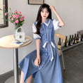 Load image into Gallery viewer, [Kodokuya Series] ★Dress★ Large size Color scheme Chiffon Ladies fashion Blue Blue Improves temperament
