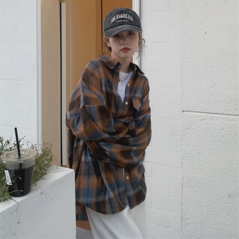 [XIAOXINJIA Series]★Shirt★ 2color Long Sleeve Shirt Tops Ladies Plaid Fashion Color Scheme