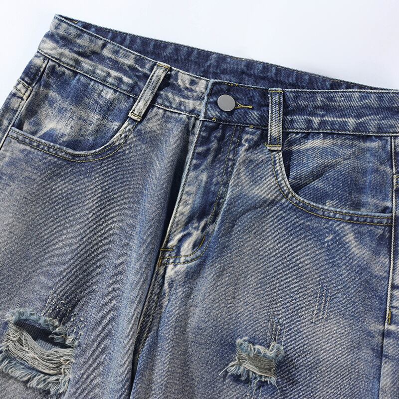 [BIGEMAN Series]★Denim pants★Bottoms Pants Unisex Men's Distressed Stylish Blue Blue