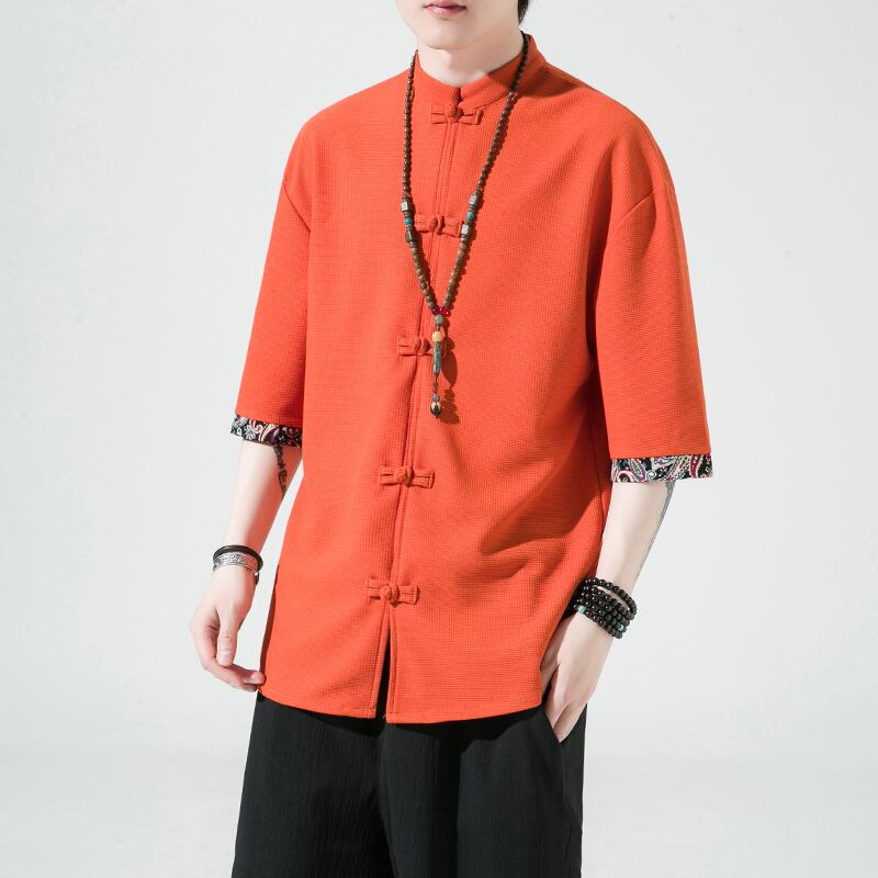 [Small Troubles Series]★China Style Shirt★ 4color Unisex Men's Large Size Chinese Clothes Black White Orange Brown