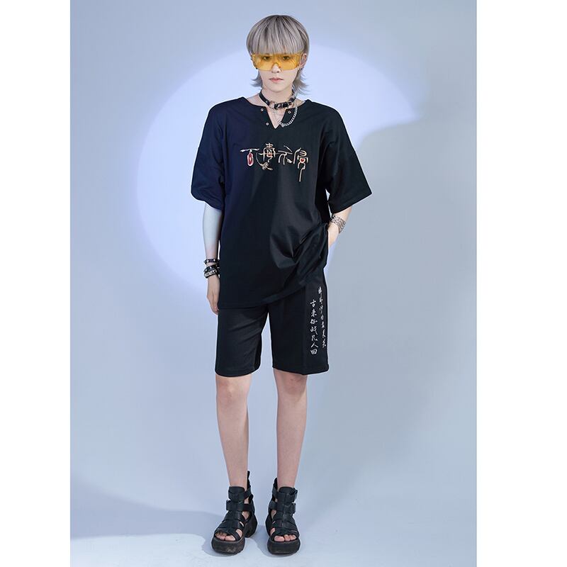 [Kyodo Series]★China style trousers★Bottoms, casual pants, shorts, short length pants, unisex, men's, letter pattern