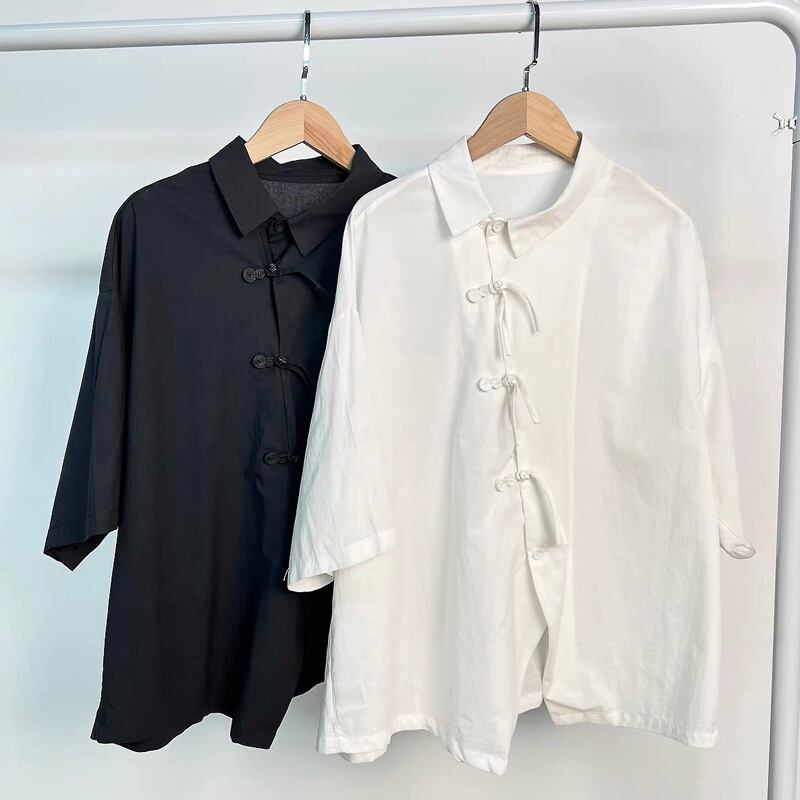 [Miyakoya Series]★China style shirt★2 color tops unisex irregular casual black white