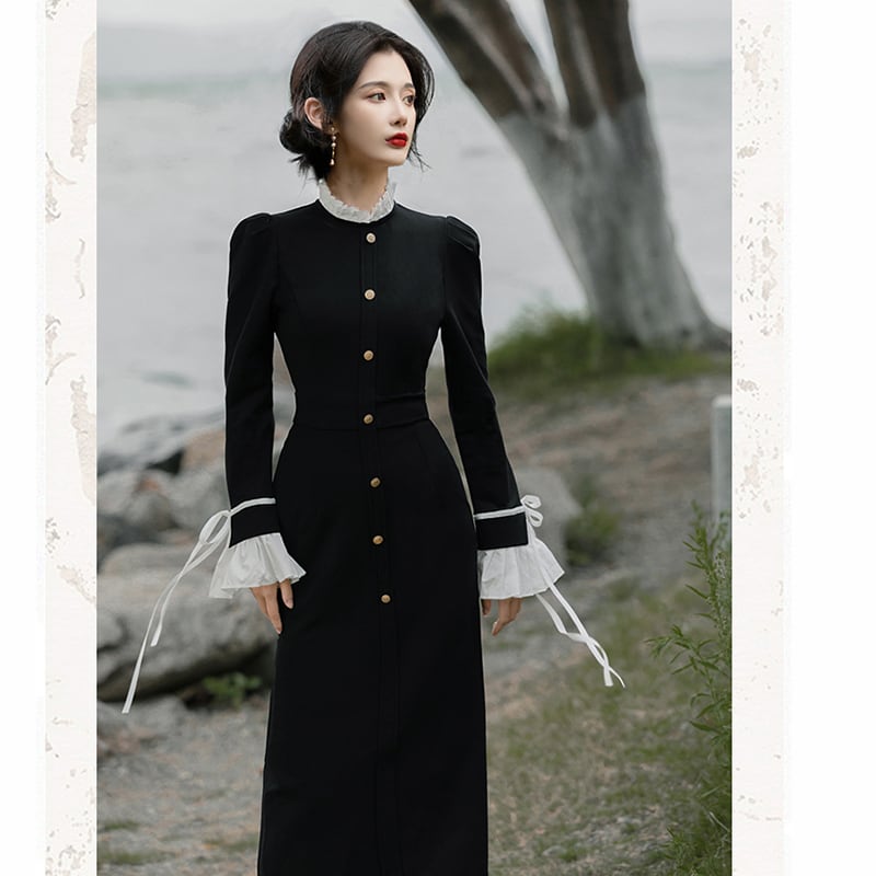 [Rinroki Series] ★One Piece★ Retro, Improves Temperament, Changes, Slimming, Women's, Long Length, Black, Black