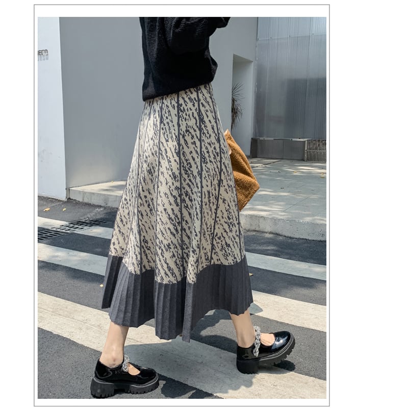 [Kaederin Series] ★Knit Skirt★ 3color Bottoms Slimming Elastic Waist Stylish Black Gray Light Brown