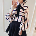 Load image into Gallery viewer, [PENGHE Series]★Shirt★ Tops, Vertical stripes, striped pattern, thin, cute, ribbon, easy to match for commuting, dates, S M L XL
