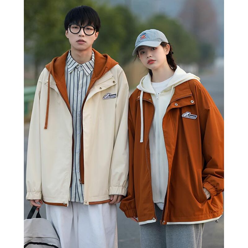 [CHAOMEICHEN Series] ★Jacket★ 3color Tops Color scheme Unisex Men's Large size Spring/Autumn clothes Black Beige Brown