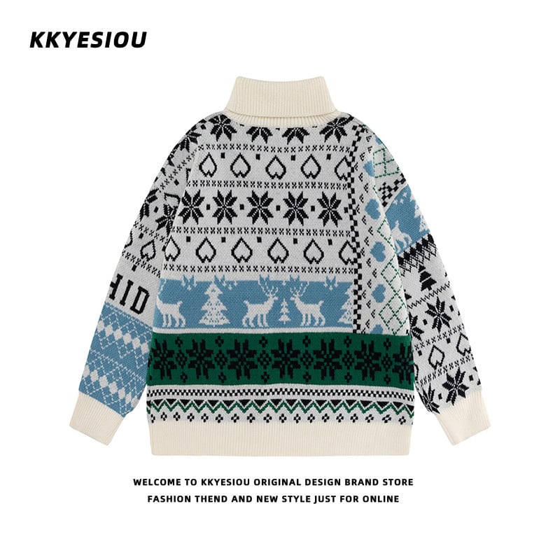 [KKYESIOU Series] ★Sweater★ 3color Tops High Neck Christmas New Year Unisex Men's Red Black