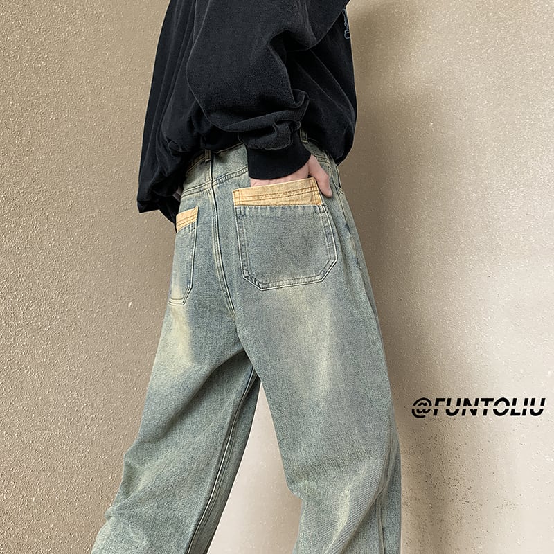 [V37 Series]★Denim Pants★ 2color Bottoms Unisex Men's Trousers Spring/Summer Easy to Match Fashion