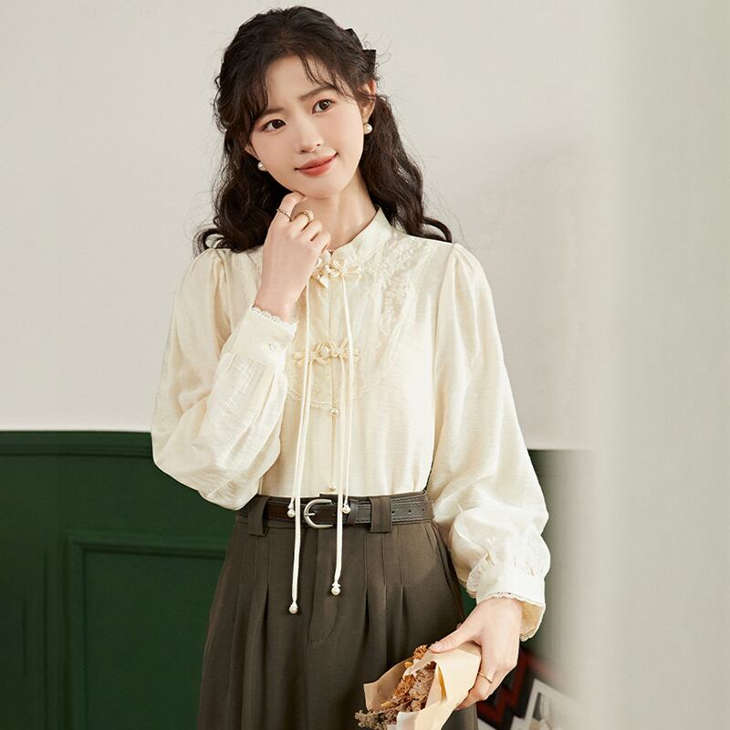 [Muni Series] ★Chinese style shirt★ Tops, long sleeve shirt, Chinese clothes, improved Han clothes, Chinese elements, Han clothes shirt, apricot