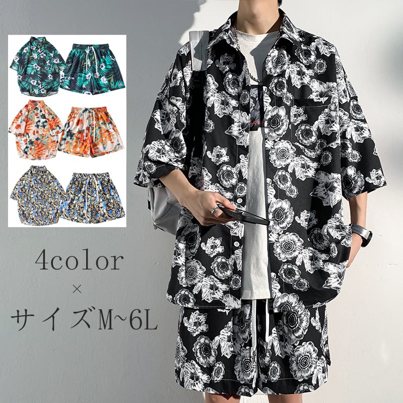 [BIGEMAN Series]★Setup★ Shirt + Shorts 4color Unisex Men's Large Size Aloha Shirt