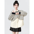 Load image into Gallery viewer, [WEIWU Series] ★Tops★ Fake layered horizontal stripes striped pattern POLO neck fashion SML
