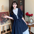 Load image into Gallery viewer, [Dong Xiaojie Series] ★One Piece★ Fake Layered Large Size Switching Dark Blue Blue Blue Commuting Date
