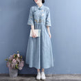 Load image into Gallery viewer, [Qing Series]★Chinese style dress★ 4 colors embroidery cotton linen white yellow blue pink literary style
