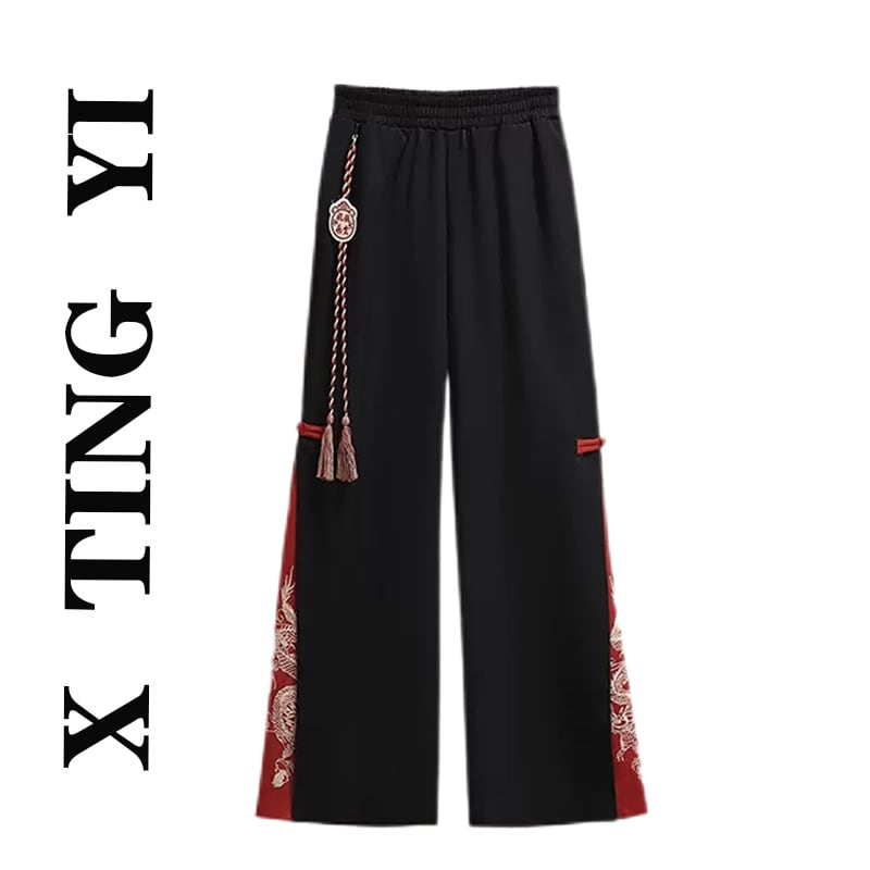 [XTINGYI Series]★Chinese style setup, single item order★ Tops or pants Casual Embroidery Black Black