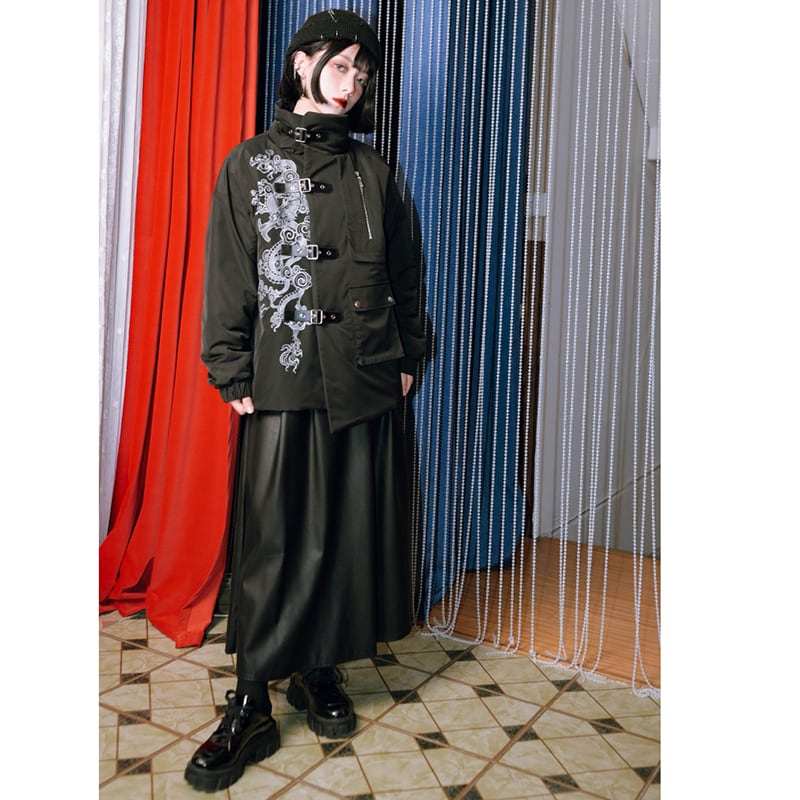 [Ancient monster house---Sankairyoryu series] ★China style coat★ Cotton coat Dragon Dragon crest winter coat Black Black