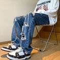 Load image into Gallery viewer, [DUFENG Series]★Denim Pants★ Bottoms Pants Unisex Men's Large Size Distressed Blue Blue
