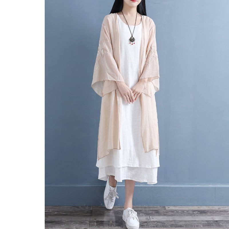 [Qing Series]★China style coat★ 4 colors chiffon long length thin speaker sleeve beige blue green purple white