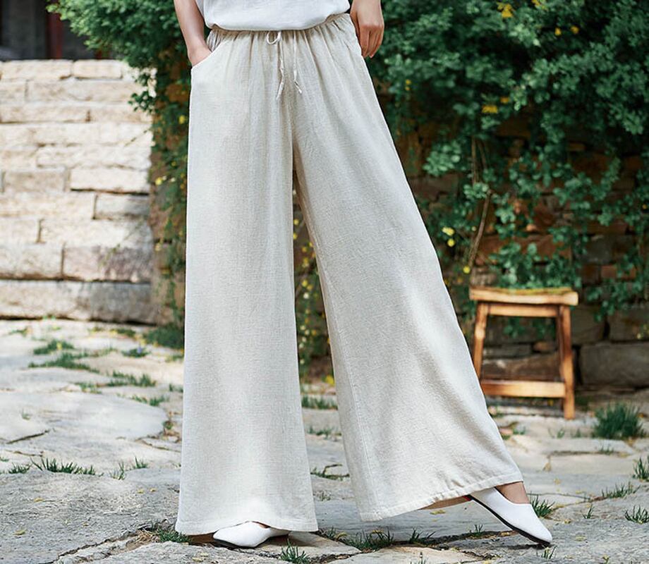 3color Chinese Style Gaucho Pants Wind Pants Bottoms Long Length High Waist Elastic Waist