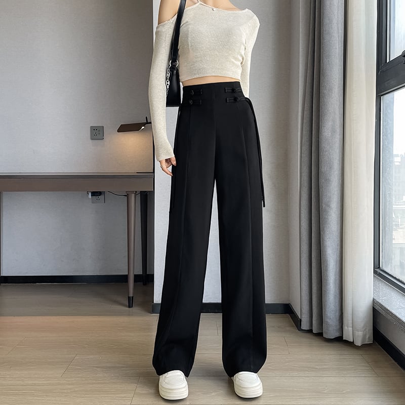 [Lou series]★China style pants★Bottoms Casual pants Chinese button black Black