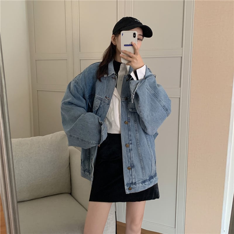 [Mikiko Series]★Denim Outer★ Jacket Coat Fashion Loose Easy to Match SML XL Blue Blue