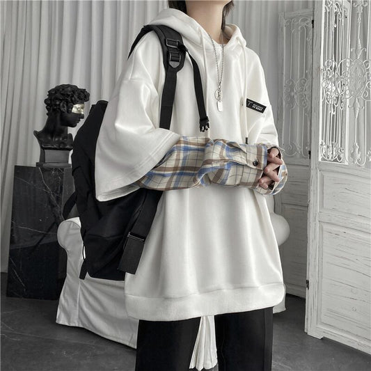 [Vesibo Series] ★Tops★ 3 colors fake layered casual plaid pattern unisex men's white black gray