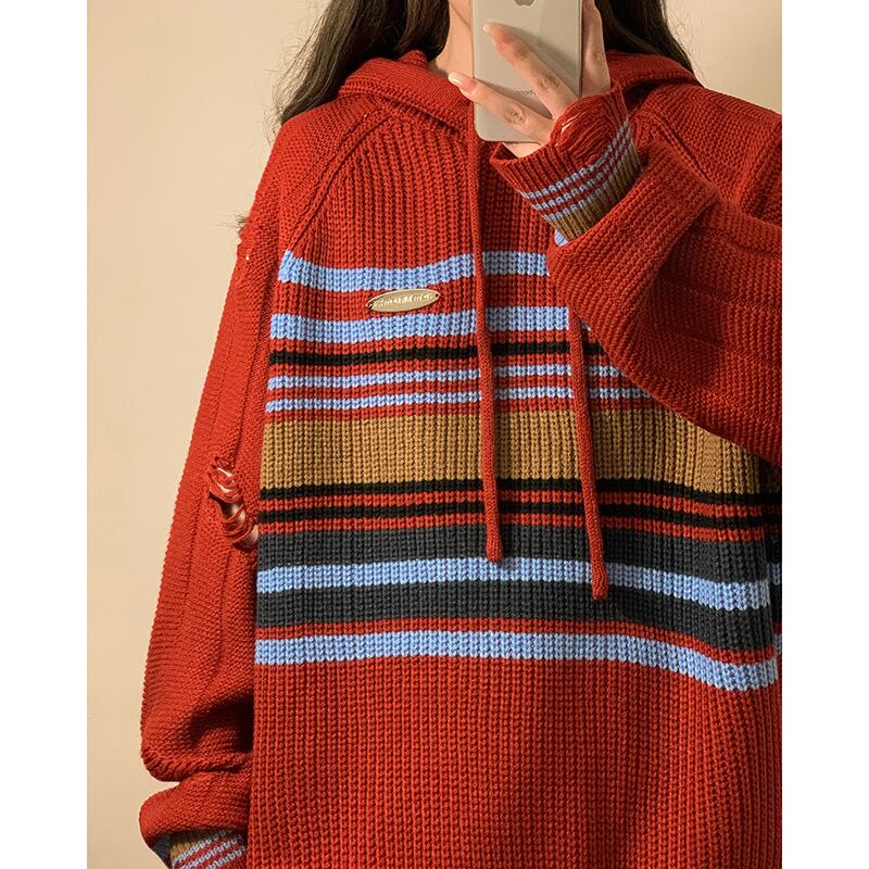 [NANSHI Series]★Parker★ 2color Knit Tops Knit Parka Unisex Men's Horizontal Striped Pattern