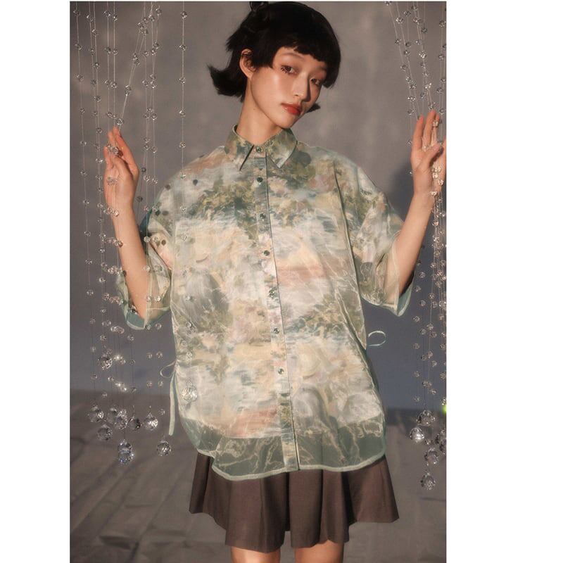 [Yangji Great Dream Series]★Oil Painting Style Shirt★ Retro Floral Pattern Shirt Fake Layered Cute Original SM