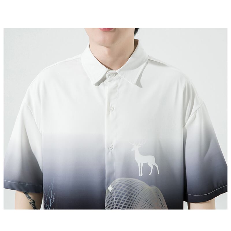 [MOWENZHAI Series] ★China Style Shirt★ Ink Pattern Short Sleeve Shirt Tops Unisex Men's Large Size