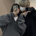 Load image into Gallery viewer, [Demon King Series]★Sweater★ 2color Black Gray Simple Knit Tops Parka V-neck Cute Black Gray
