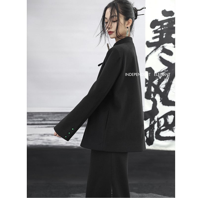 [Big Blue Dragon Series] ★Chinese style outerwear★ Blazer Lily of the Valley Rasha Embroidery Chinese Clothes Black Black