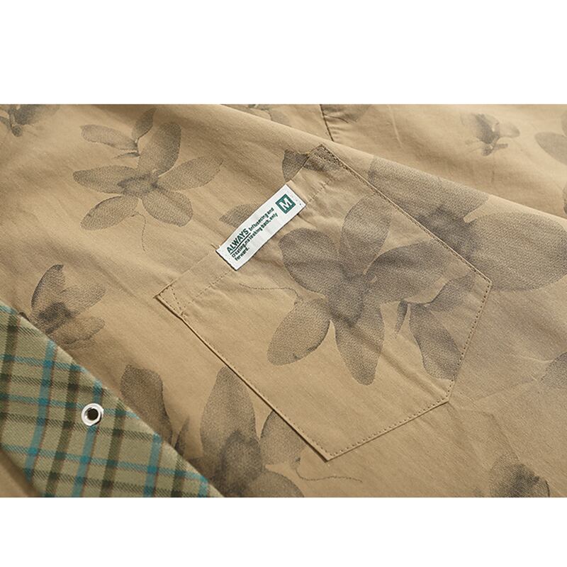 [HTTAOSUP Series]★Shirt with tie★ 3color tops, short sleeve shirt, floral pattern shirt, unisex, men's brown, green, beige