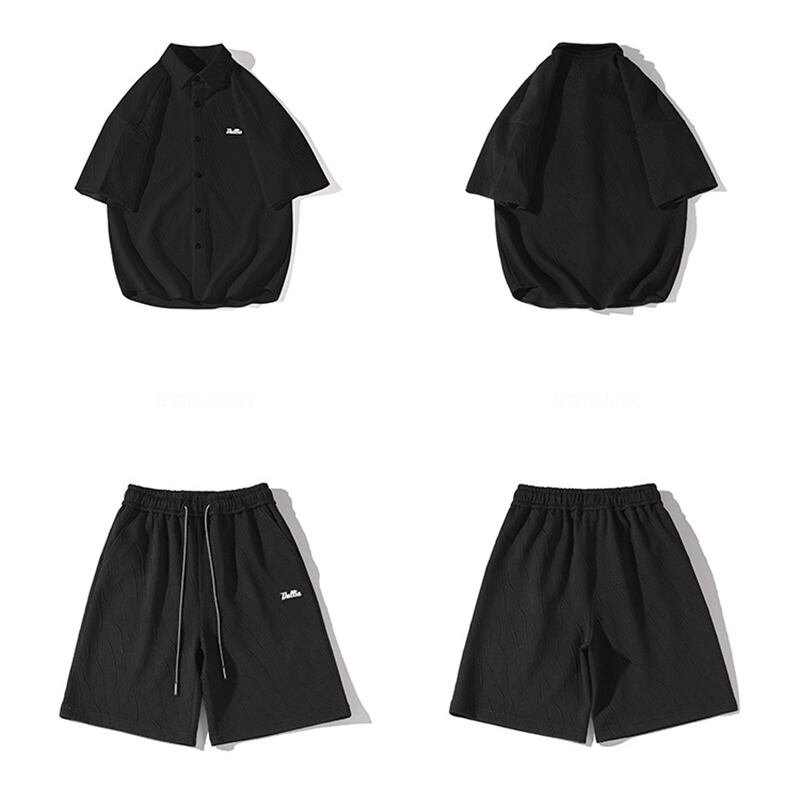 [BIGEMAN Series]★Setup★ Shirt + Shorts 2color Top and Bottom Set Unisex Men's Large Size White Black Casual